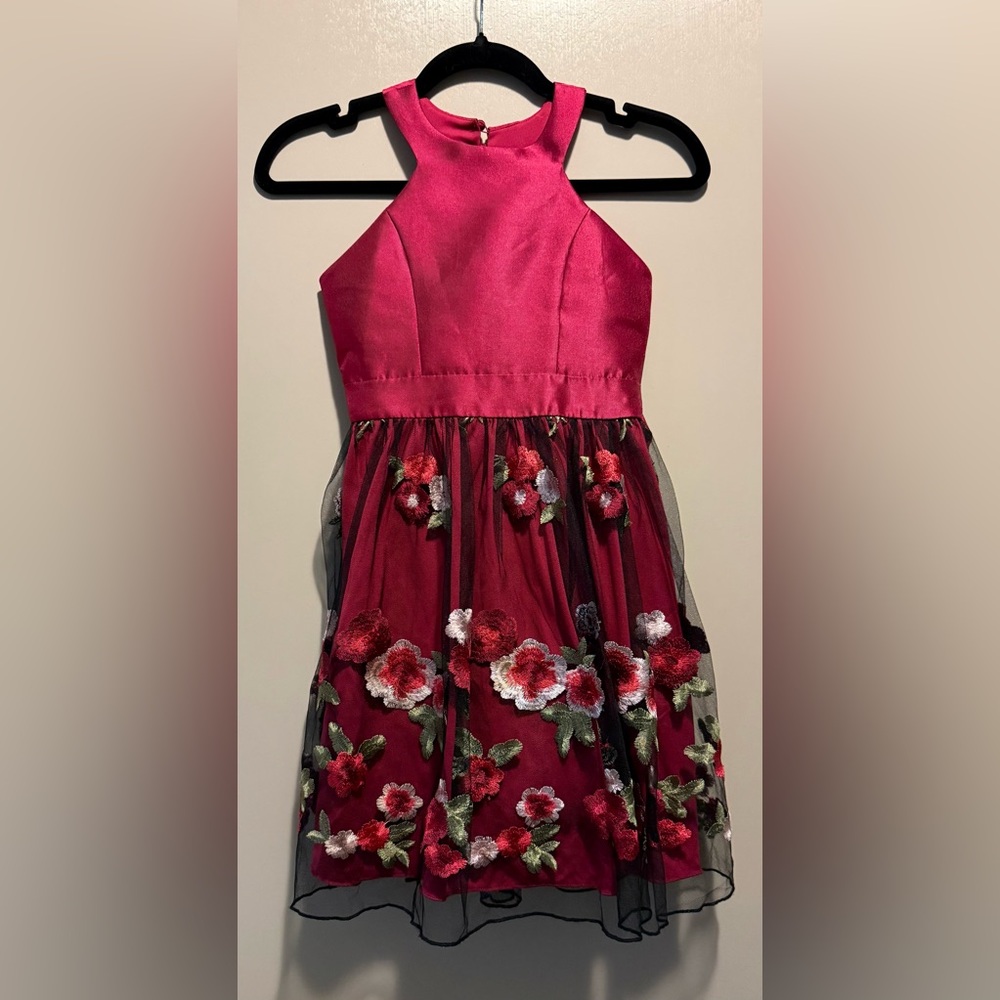 Speechless Burgundy Dress with Floral Embroidery